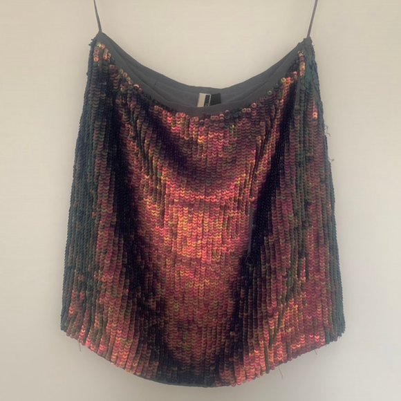 TOPSHOP Sequin Reflective Mini Skirt - Size 2 - Picture 1 of 6